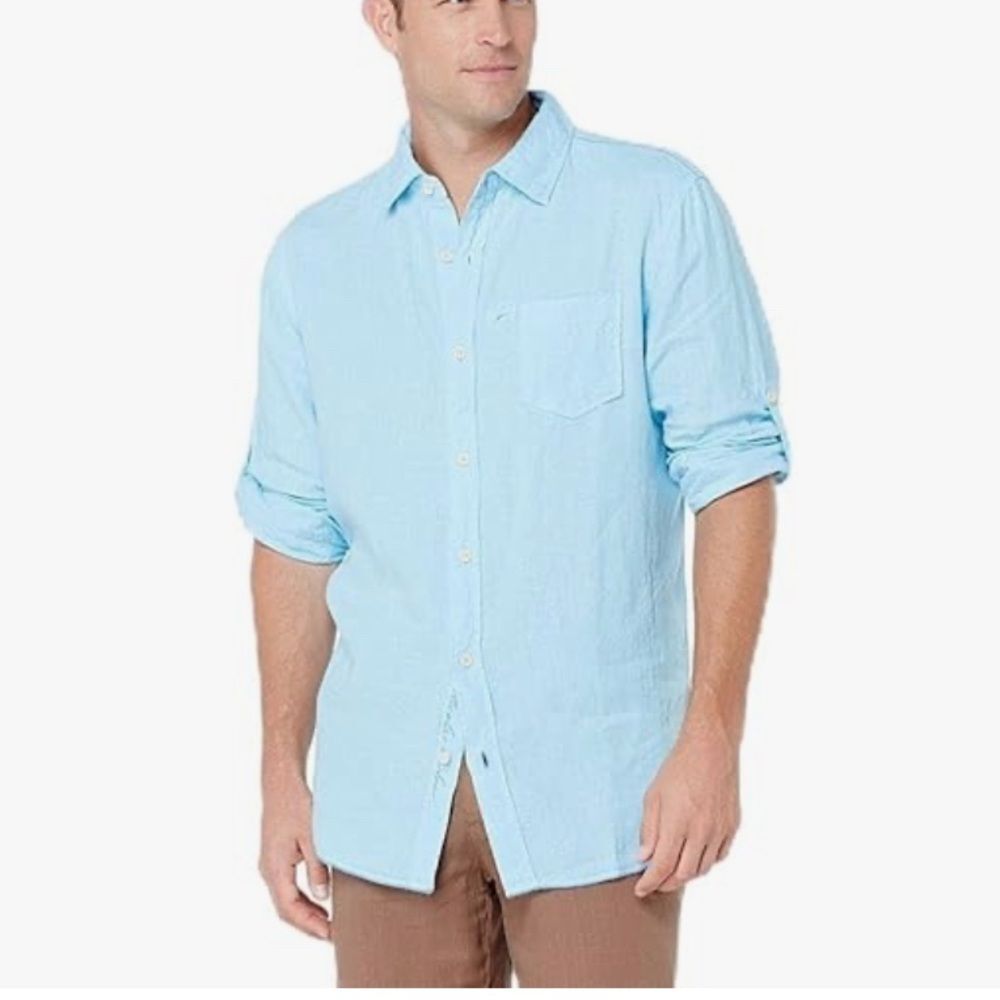 Margaritaville Blue  Men’s Long Sleeve Linen Shirt Size XXL EUC
